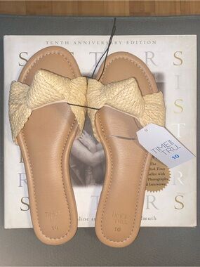 Time and Tru Women's Tan Braided Slide Sandals - Natural Tan
